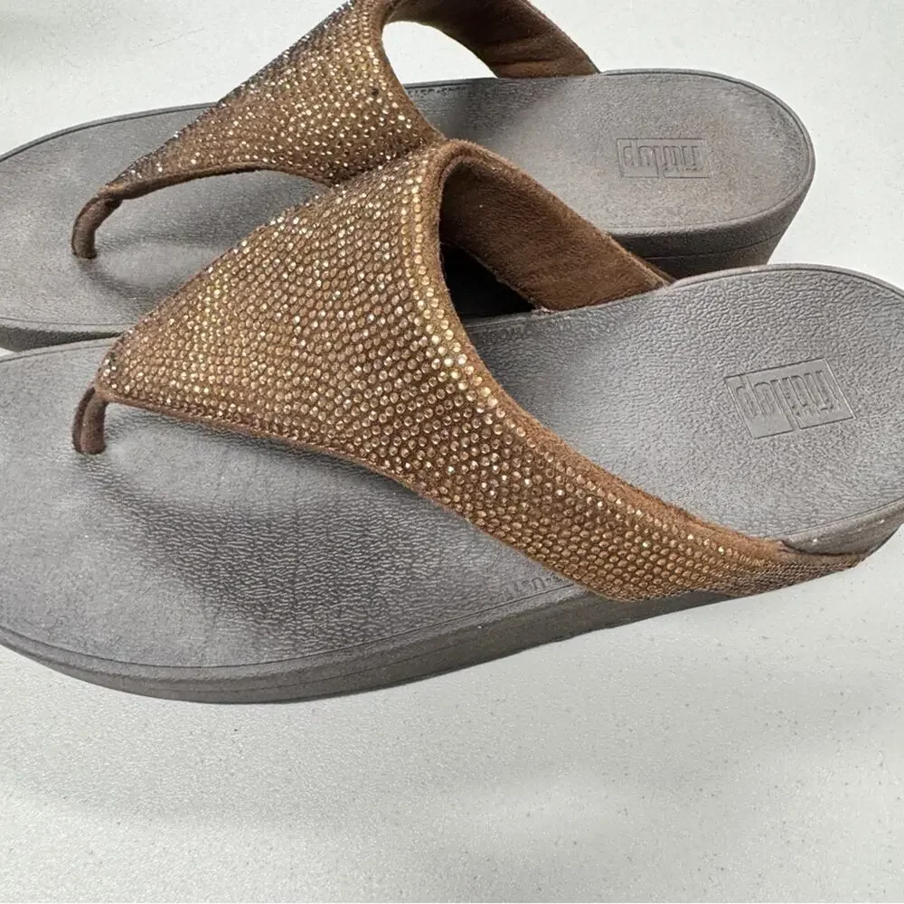 Fitflop Brown Glitter Thong Platform Sandals Womens 11 Beachy Vacation Casual